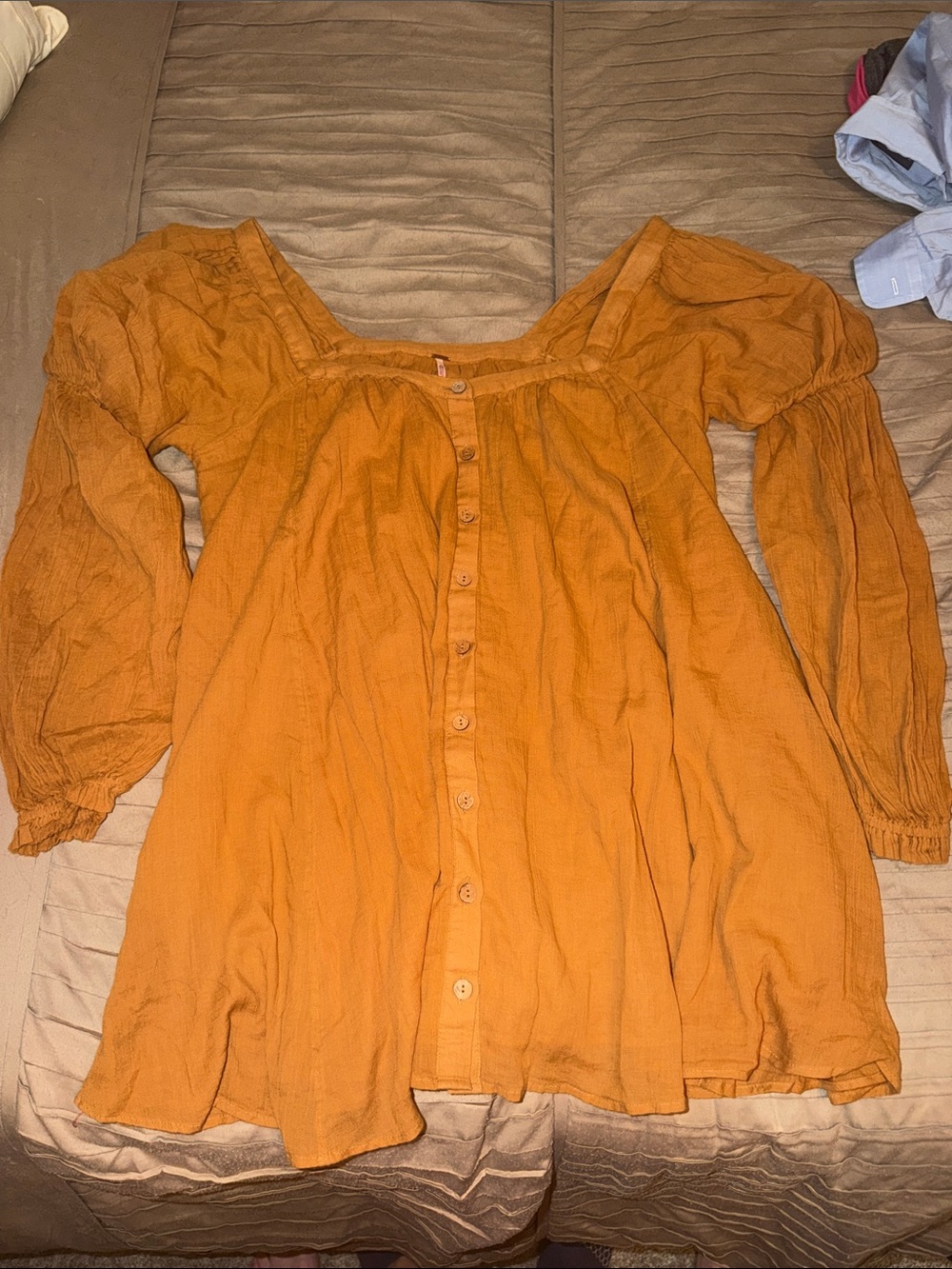 Women’s burnt orange Button-Front Peasant Tunic Dress